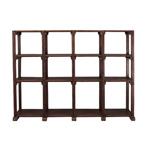 Librería de madera abierta Heritage, estantes rectangulares y estructura oscura