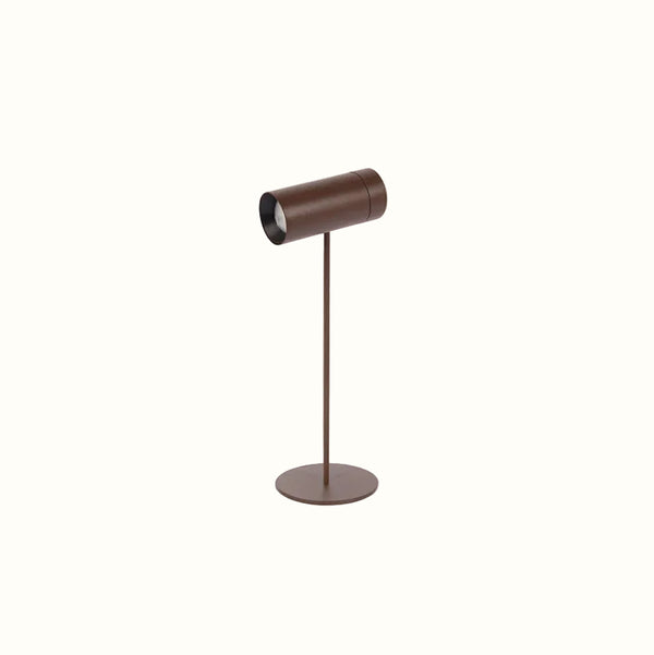Lámpara de sobremesa metálica flexible marrón con base circular