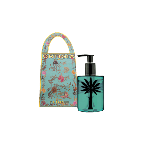 Jabón líquido Florio Ortigia con dispensador y estuche decorativo floral