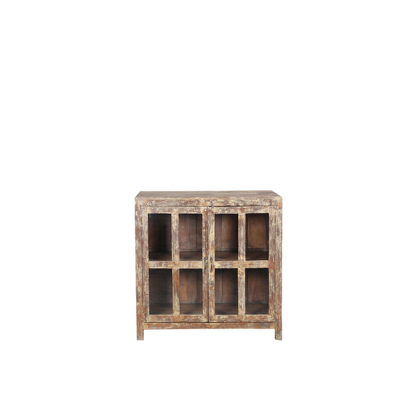 Aparador de madera con 2 puertas de cristal y compartimentos internos