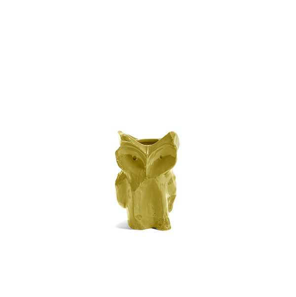 Jarrón de cerámica búho Marni amarillo XS con relieve facial