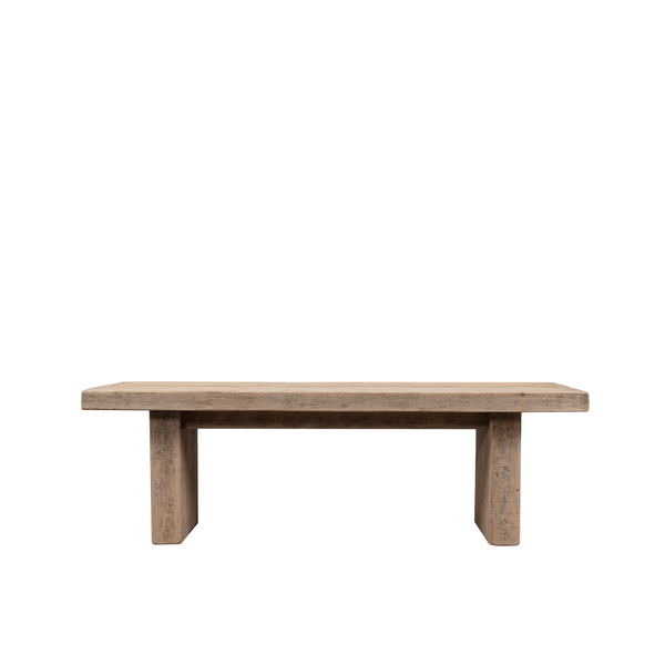 Mesa de comedor de madera maciza con tablero rectangular y patas robustas