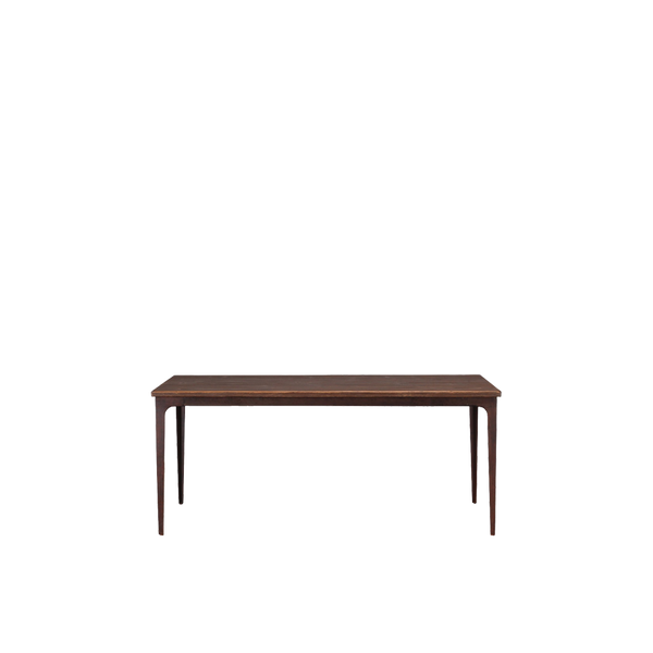 Mesa de comedor Heritage, tapa de madera oscura y patas metálicas delgadas