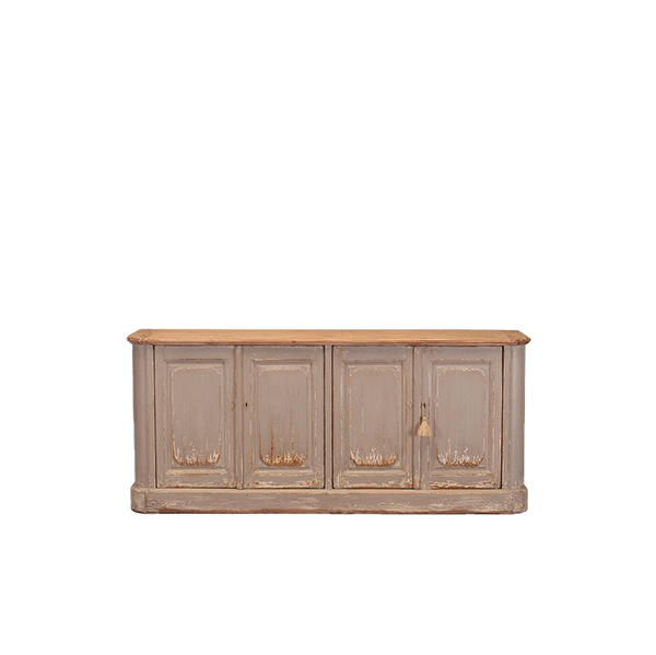 Aparador de madera beige Heritage con 4 puertas y tiradores metálicos