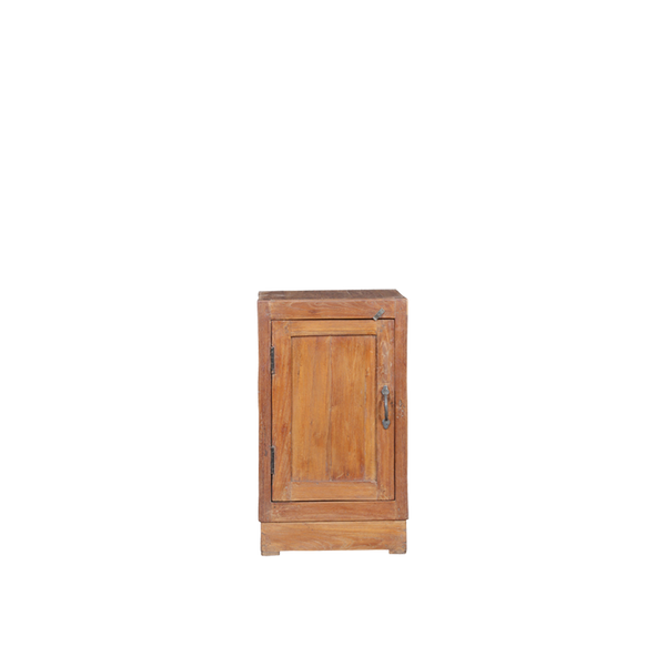 Mesita de noche de madera de teca con puerta y tirador metálico