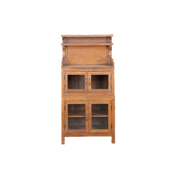 Vitrina de teca con puertas de cristal y compartimentos