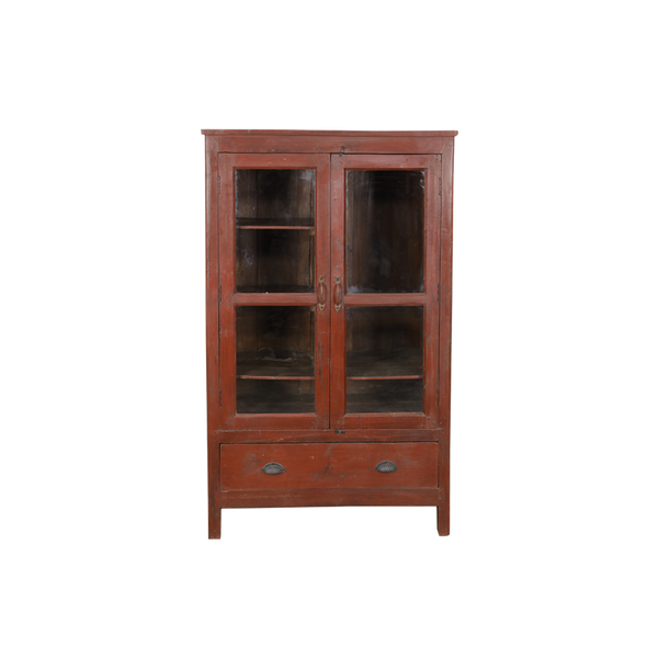 Vitrina antigua de teca con puertas de vidrio y dos compartimentos, Indian Treasures.