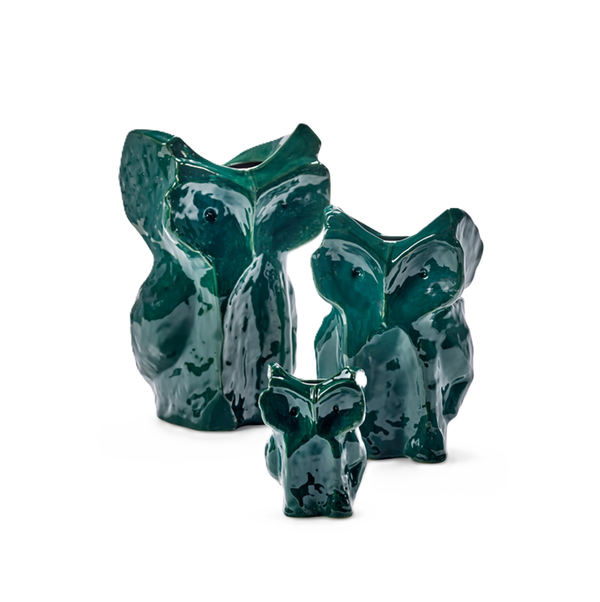 Conjunto de jarrones de cerámica con búhos verde oscuro, tamaño L, Marni