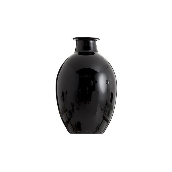 Jarrón de cristal negro brillante, forma abombada
