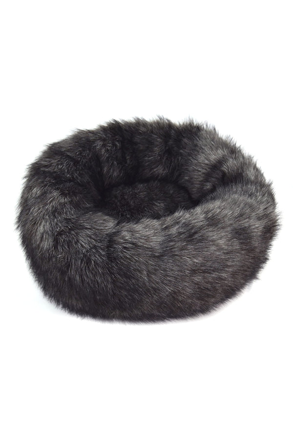 Cama redonda para perro de pelaje sintético gris oscuro, esponjoso