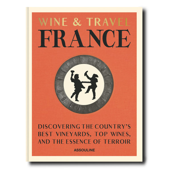 Portada de libro Wine & Travel France, coral, título grande y figura circular