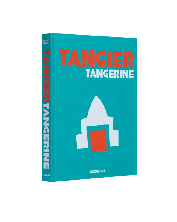 Libro Assouline Tangerine con portada turquesa, logotipo naranja y texto Tanger