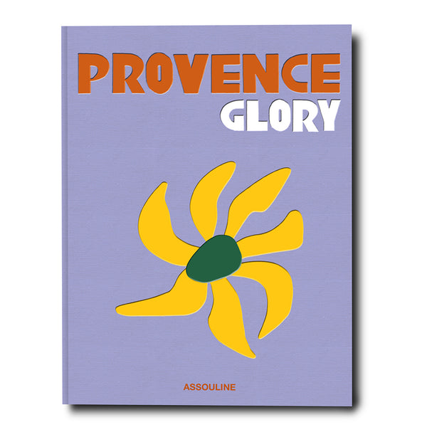 Provence Glory libro con tapa lila y flor amarilla y título en letras grandes