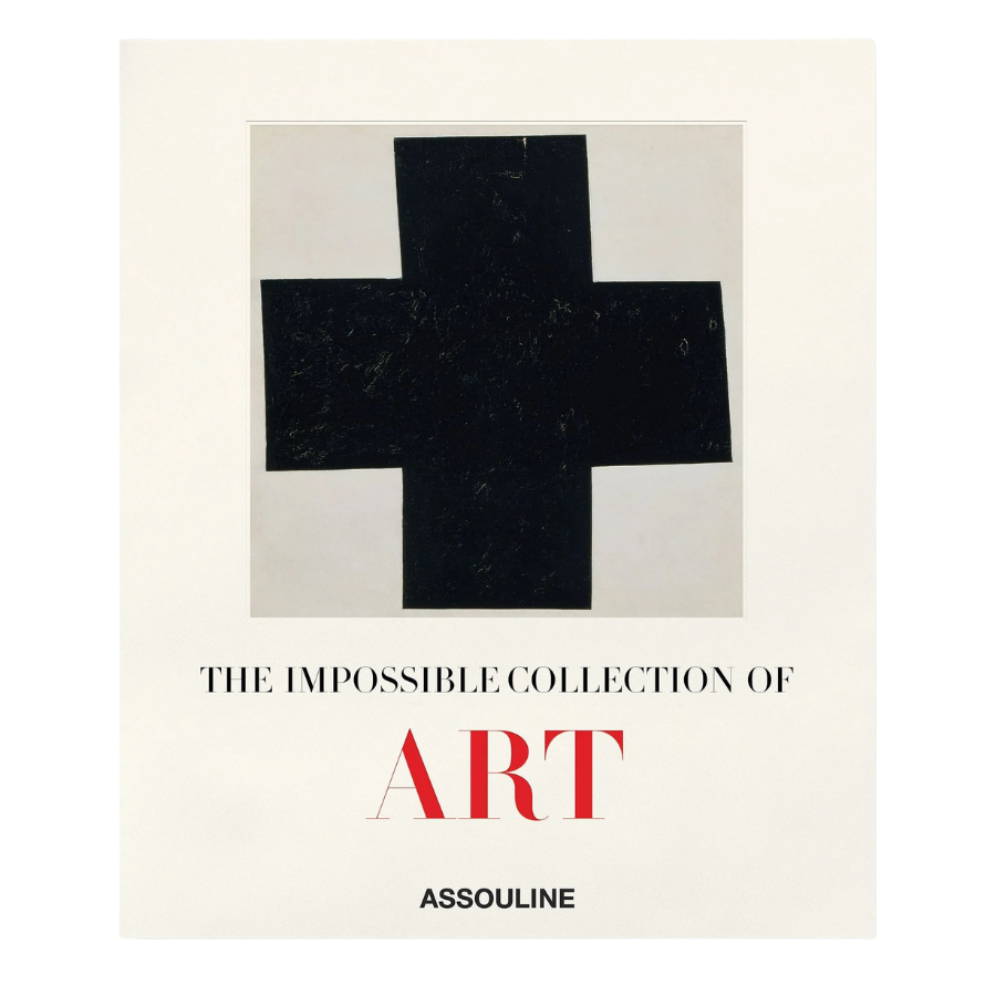Portada del libro de arte con cruz negra sobre fondo crema y marca Assouline