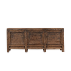 Aparador de madera maciza con 3 puertas y paneles tallados, acabado oscuro