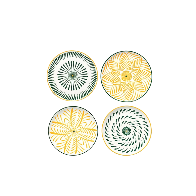 Set 4 platos llanos amarillo-verde Bazaar