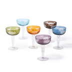 Set de copas de champagne multicolor con grabados florales blancos y pies de vidrio
