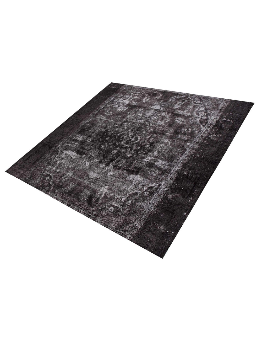 Alfombra vintage persa oscura con diseño floral tipo damasco, borde liso