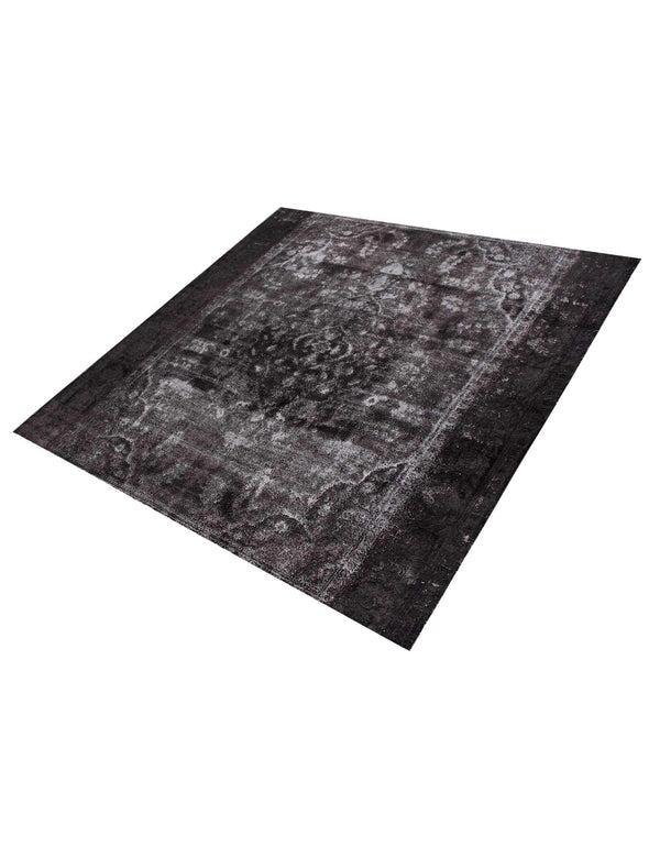 Alfombra vintage persa oscura con diseño floral tipo damasco, borde liso