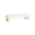 Banco tapizado crema, vista lateral con patas cortas y base inferior visible