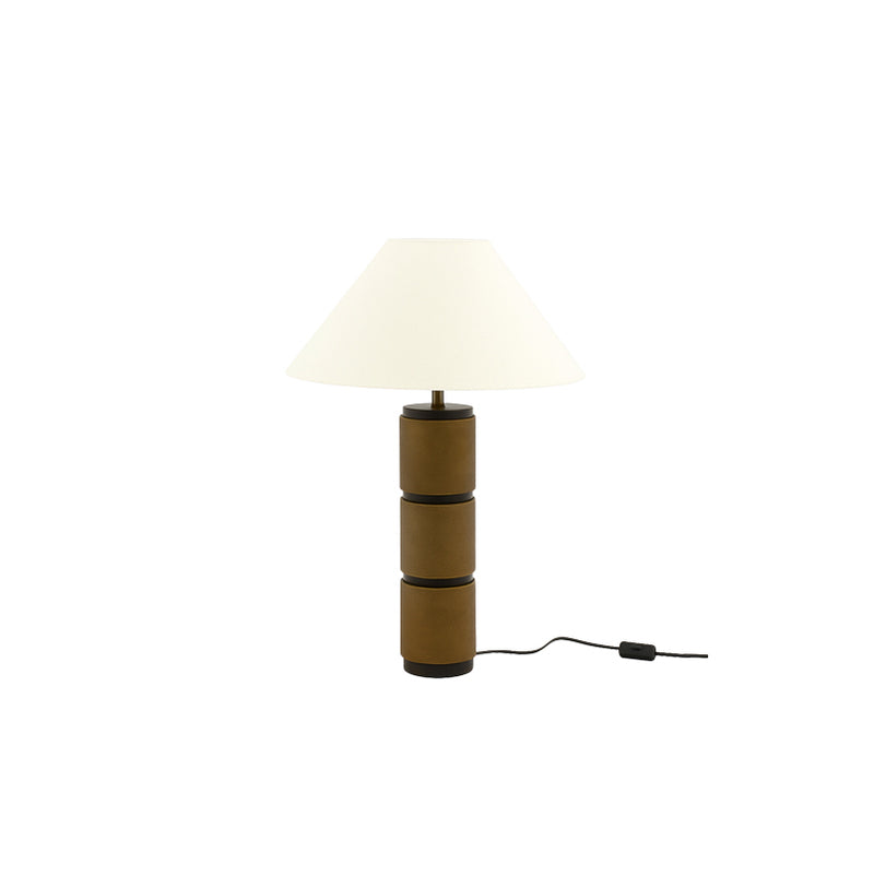 Base de lámpara de mesa Manzi con pantalla crema y cilindros marrón, cable negro