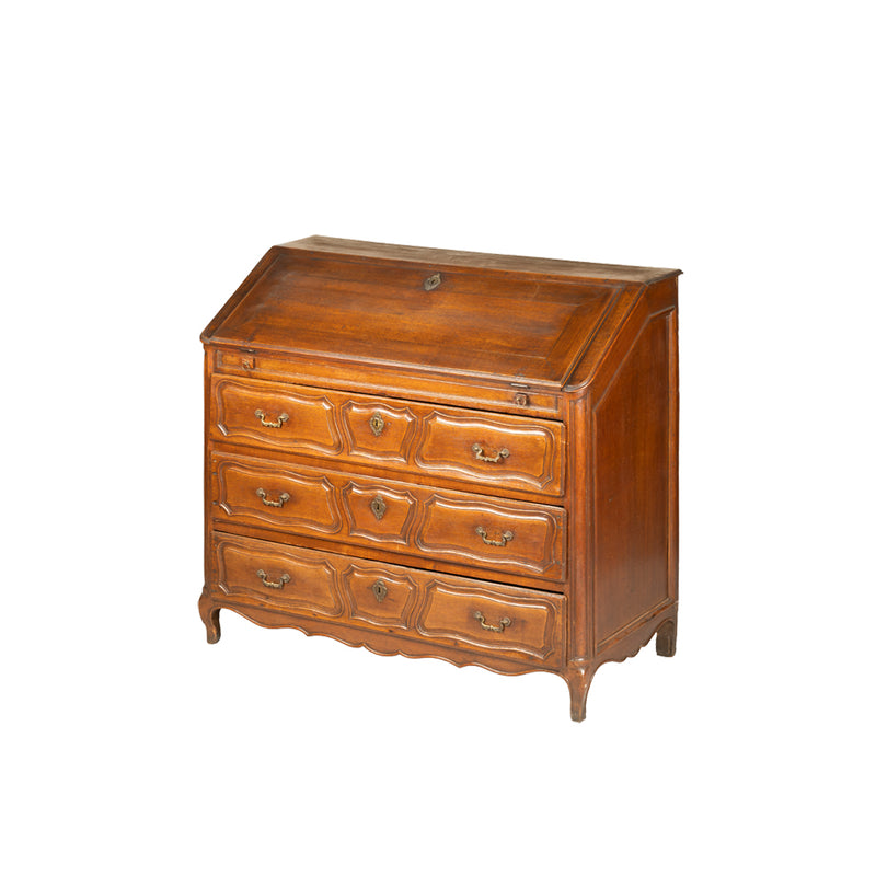 Secreter de madera vintage con tapa abatible y tres cajones con tiradores