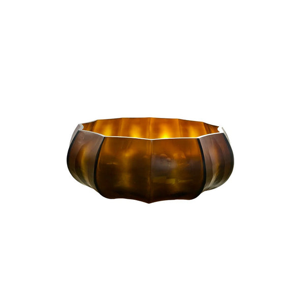 Bowl de cristal ámbar, forma redondeada y acabado facetado