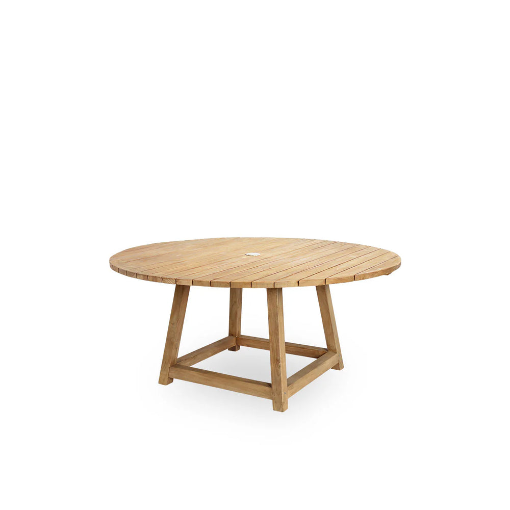 Mesa de comedor redonda de madera George con sobre de listones y patas de soporte