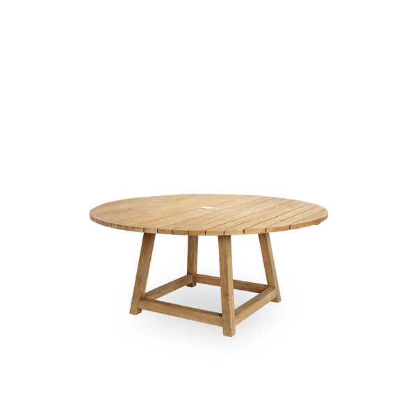 Mesa de comedor redonda de madera George con sobre de listones y patas de soporte