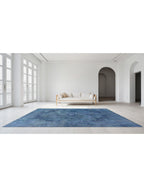 Alfombra vintage persa azul rectangular, diseño de medallones y arabescos