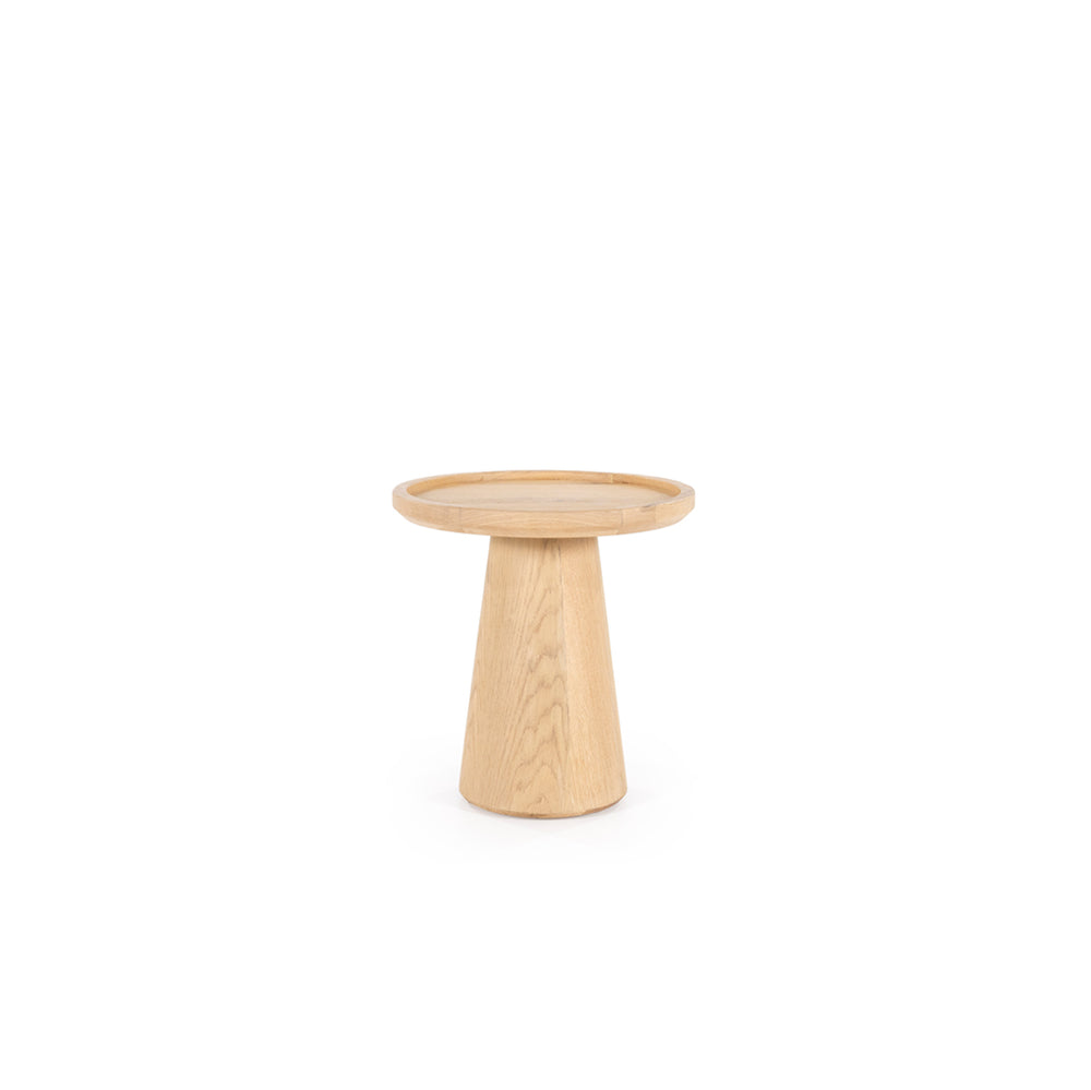 Mesa de centro redonda de roble Leia con base cilíndrica de madera