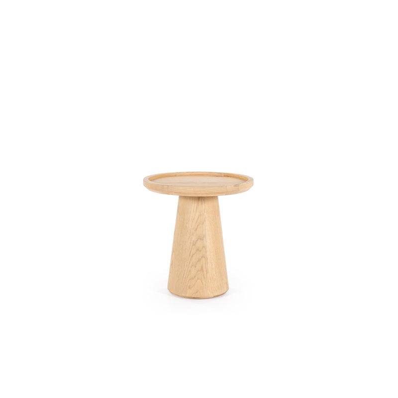 Mesa de centro redonda de roble Leia con base cilíndrica de madera