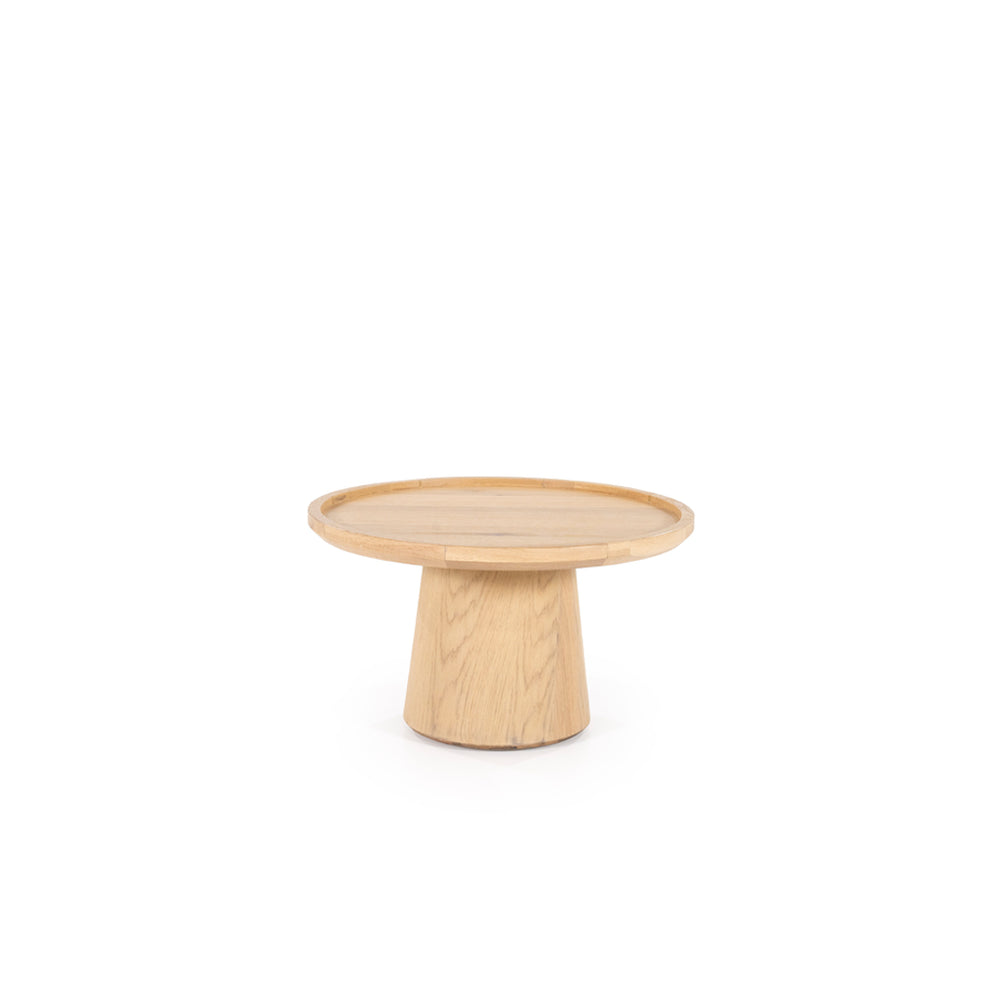 Mesa de centro redonda de roble clara con base cilíndrica central