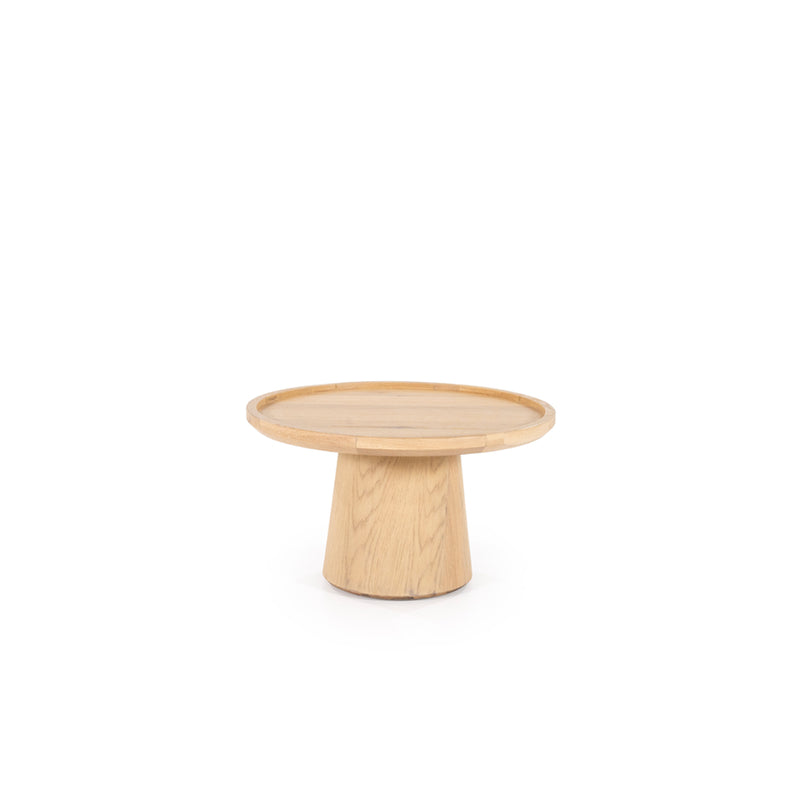Mesa de centro redonda de roble clara con base cilíndrica central