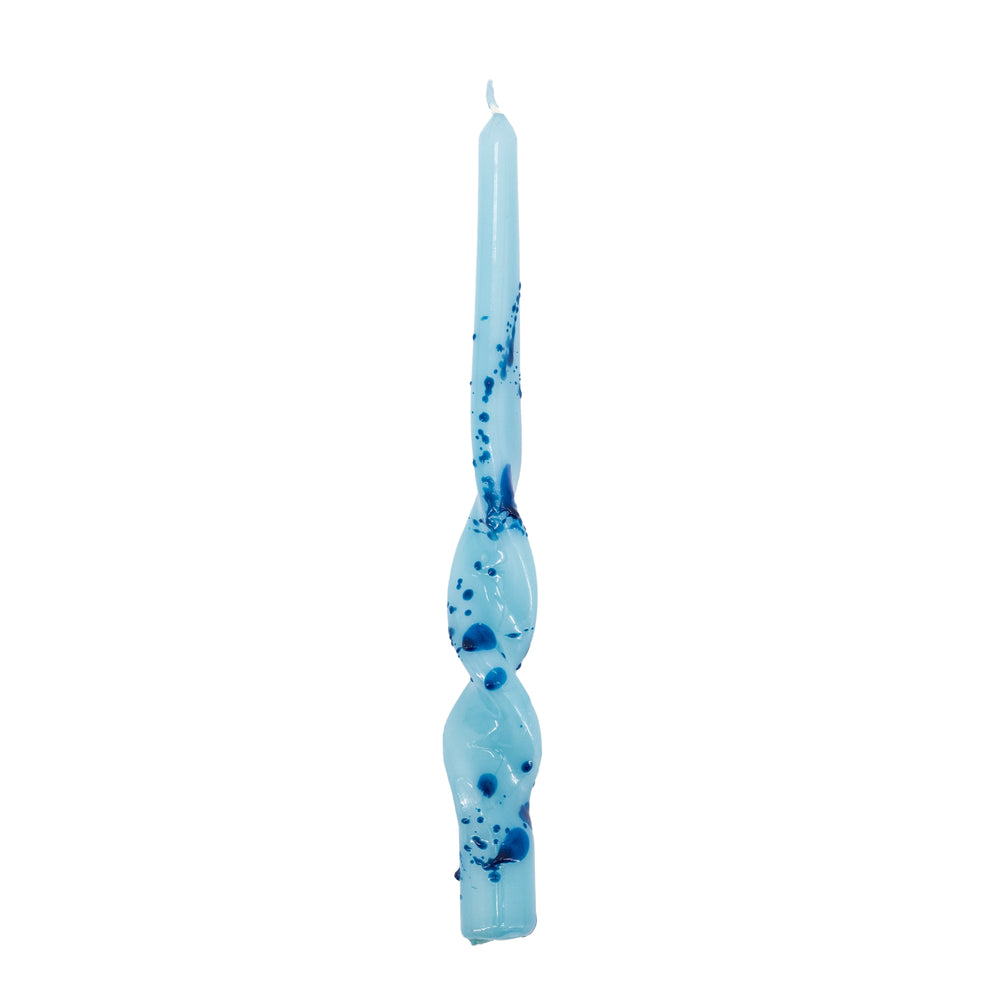 Velas tipo espiral azules con manchas y mecha
