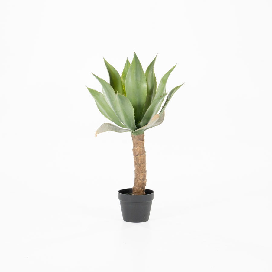 Planta artificial de agave con hojas verdes y maceta negra