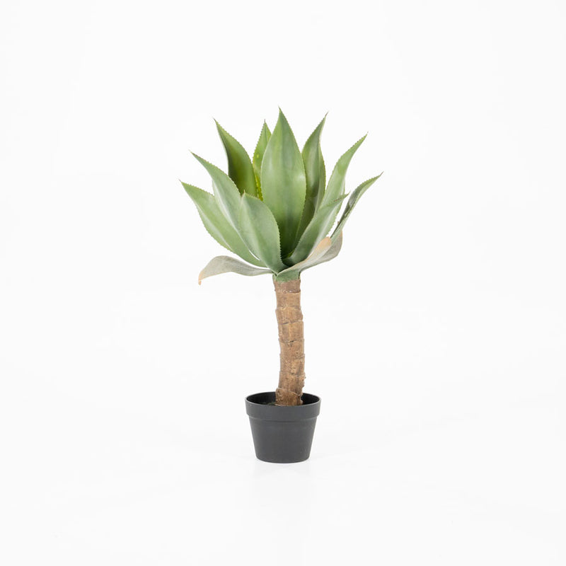 Planta artificial de agave con hojas verdes y maceta negra