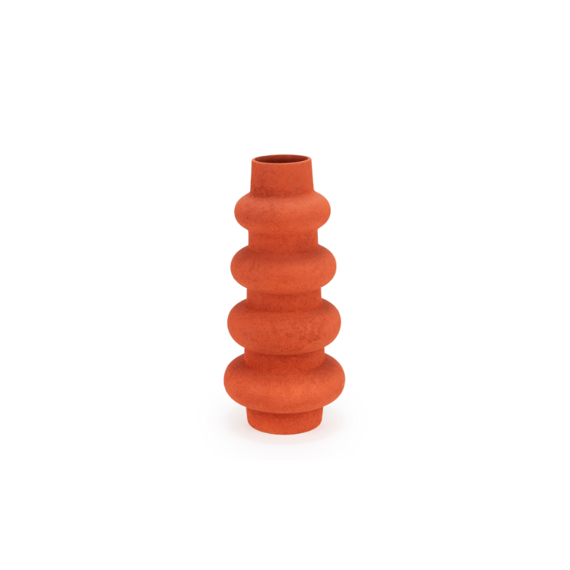 Jarrón de cerámica terracota Cima, diseño apilado de anillos