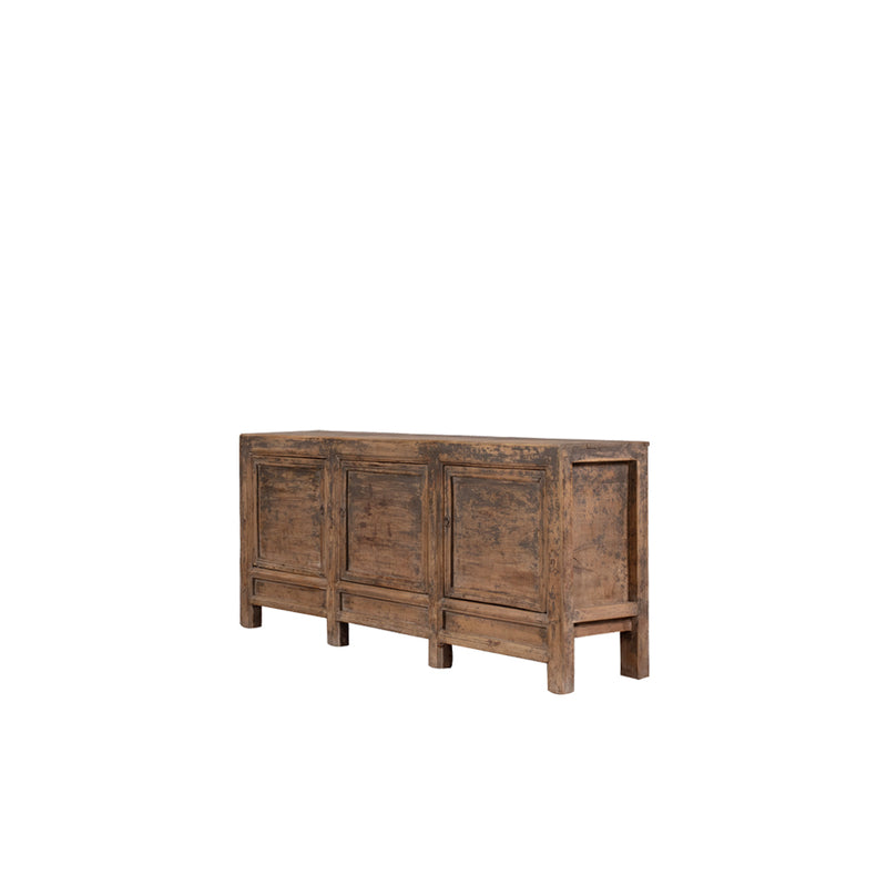 Aparador de madera maciza con 3 puertas, estructura robusta y patas de madera
