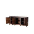 Aparador Heritage de madera maciza con puertas abiertas y compartimentos interiores de madera.