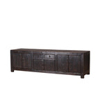 Aparador bajo de madera negro con cuatro puertas y dos cajones