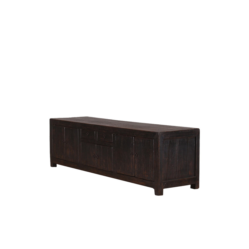 Aparador bajo de madera negro con veta marcada y patas cortas