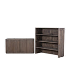Librería de madera con estantes interiores y puerta inferior cerrada, marrón oscuro.