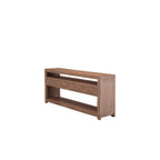 Consola de madera maciza con repisa inferior y frente con cuatro cajones