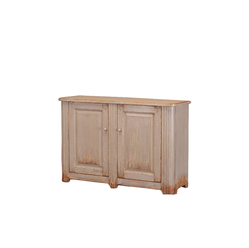 Aparador de madera gris con 2 puertas, vista lateral