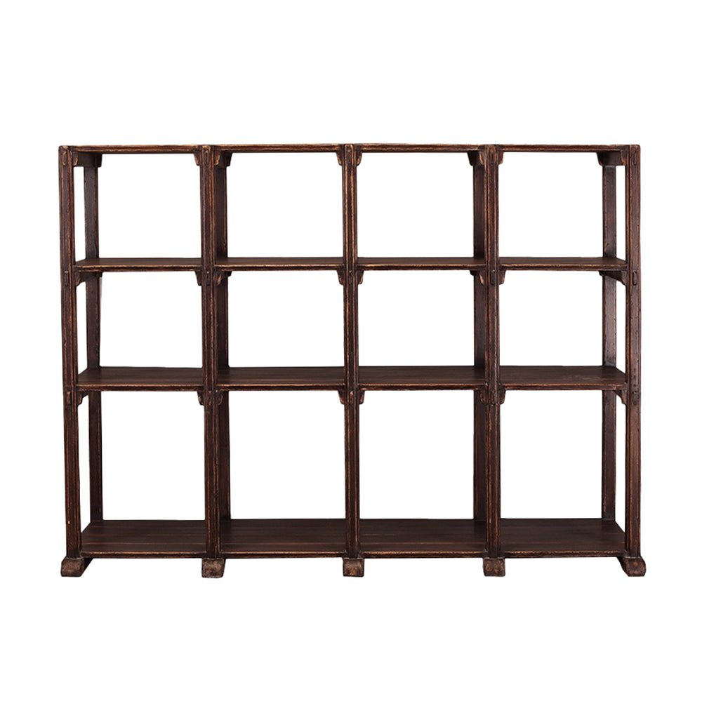 Librería de madera abierta Heritage, estantes rectangulares y estructura oscura