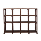 Librería de madera abierta Heritage, estantes rectangulares y estructura oscura