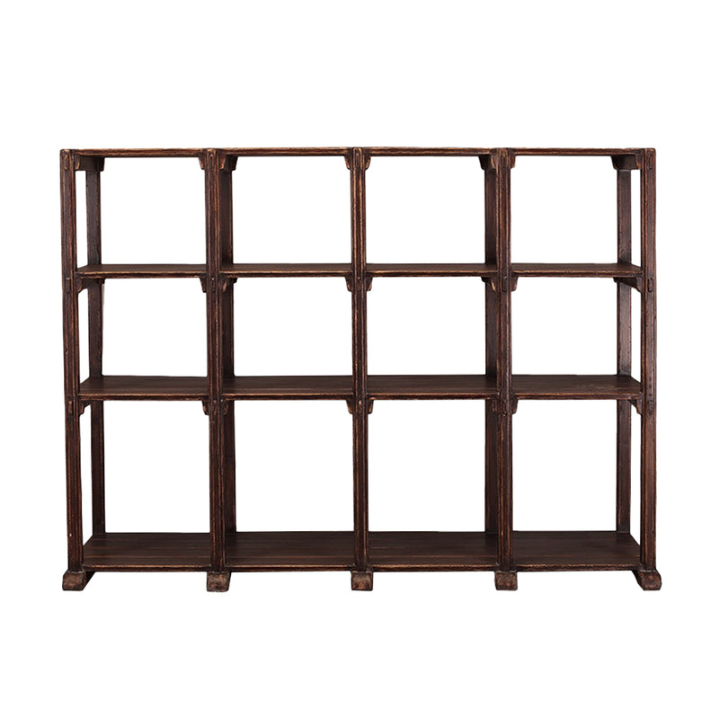 Librería de madera abierta Heritage, estantes rectangulares y estructura oscura