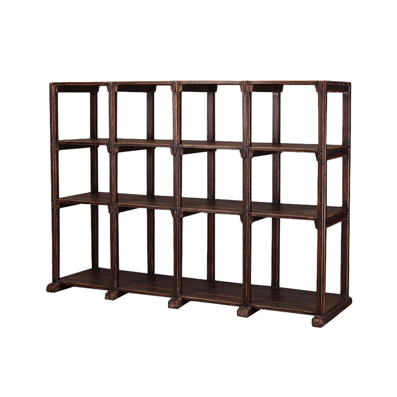 Librería de madera abierta Heritage, vista lateral con varios estantes y huecos rectangulares