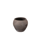 Macetero Heritage de cerámica gris oscuro, abertura circular y cuerpo abombado.